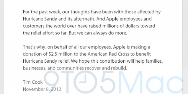 Apple soutient la Croix-Rouge Américaine suite à l’ouragan Sandy